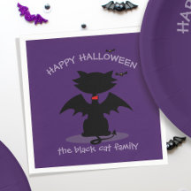 Niedliche Halloween Black Cat Bat Wings Lila Napki