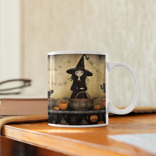 Niedliche Halloween Black Cat & Hexe 14 Tasse (Cute Halloween Witch version 114 Mug
)