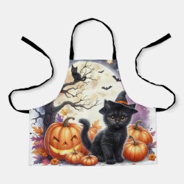 Niedliche Halloween Black Cat und Pumpkins Schürze