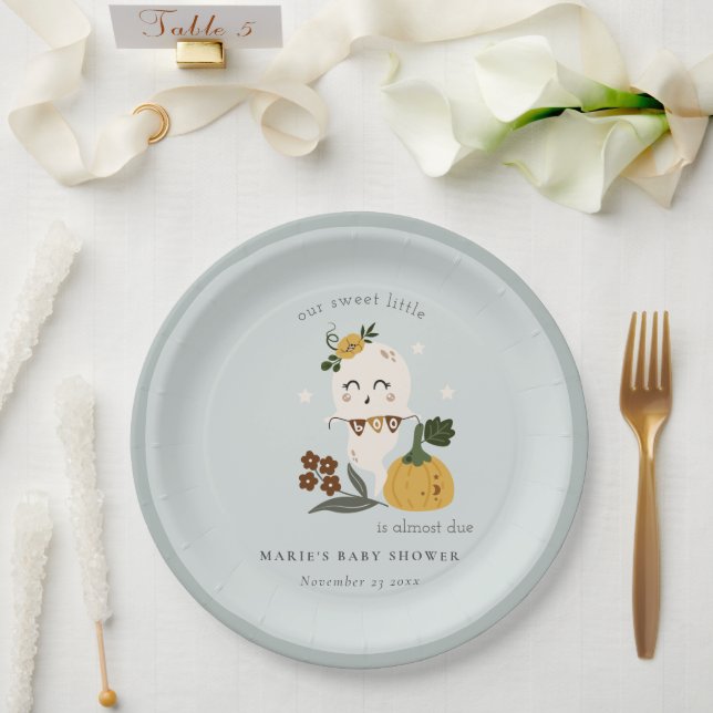 Niedliche Halloween Blue Ghost Little Boo Baby Dus Pappteller (Hochzeit)