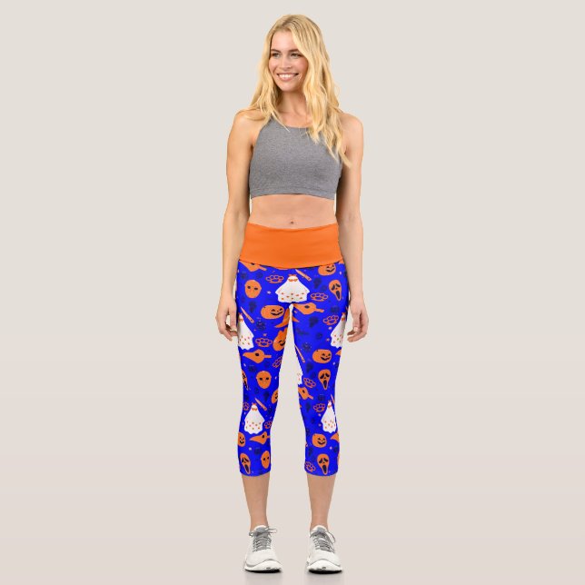 niedliche halloween blumenblau orange capri leggings (Vorderseite)