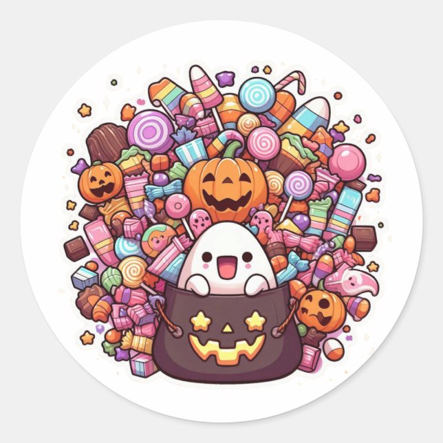 Niedliche Halloween-Bucketsticker Kawaii Ghost Runder Aufkleber (Vorderseite)