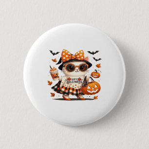 Niedliche Halloween Cat � Kawaii Hexe Kitty mit Pu Button