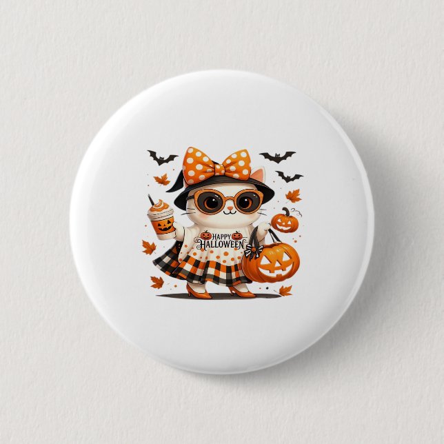 Niedliche Halloween Cat � Kawaii Hexe Kitty mit Pu Button (Vorderseite)