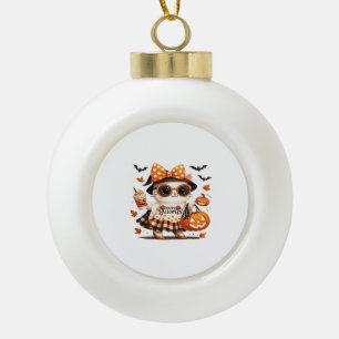 Niedliche Halloween Cat - Kawaii Hexenkätzchen mit Keramik Kugel-Ornament
