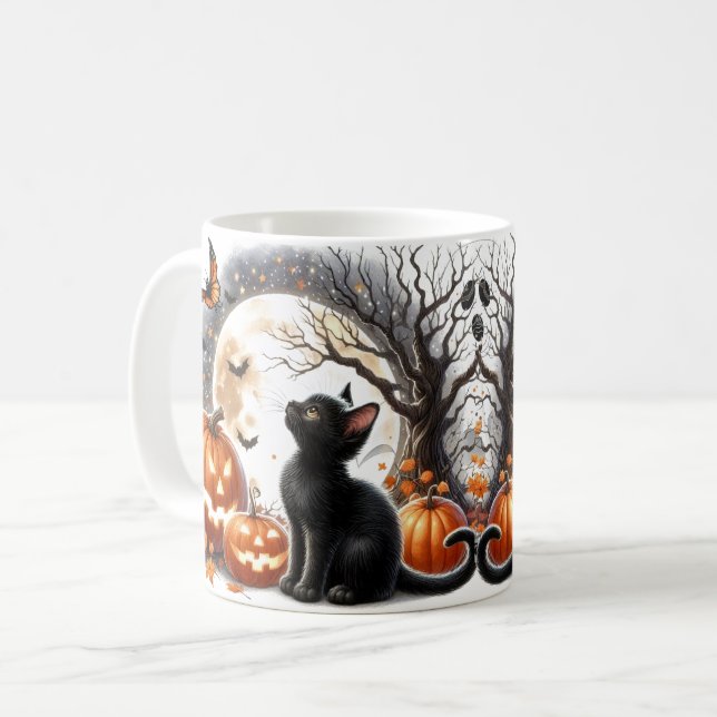 Niedliche Halloween Cat Pumpkin-Ghost-Tasse Kaffeetasse (Vorderseite Links)