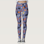 Niedliche Halloween Cat Spooky Leggings<br><div class="desc">Niedliches und sprichwörtliches Halbkuppelmuster auf lila Hintergrund mit KatzenHexen,  Kürbislantern,  Spinnen,  Schädeln,  Gespenstern und Zombies. Ach! Originelle Kunst von Nic Squirrell.</div>