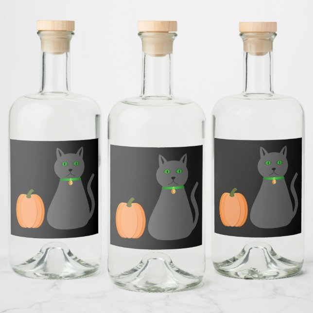 Niedliche Halloween Cat und Pumpkin Alkoholflaschenetikett (Flaschen)