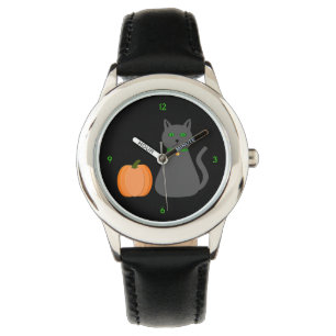 Niedliche Halloween Cat und Pumpkin Armbanduhr
