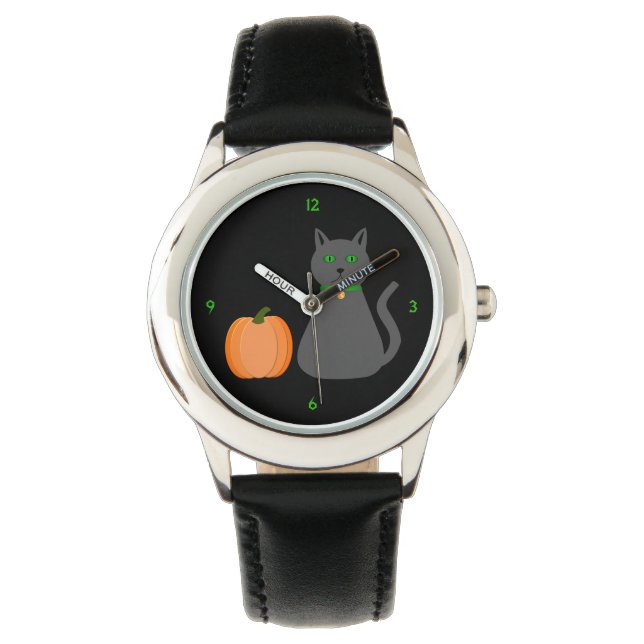 Niedliche Halloween Cat und Pumpkin Armbanduhr (Vorderseite)