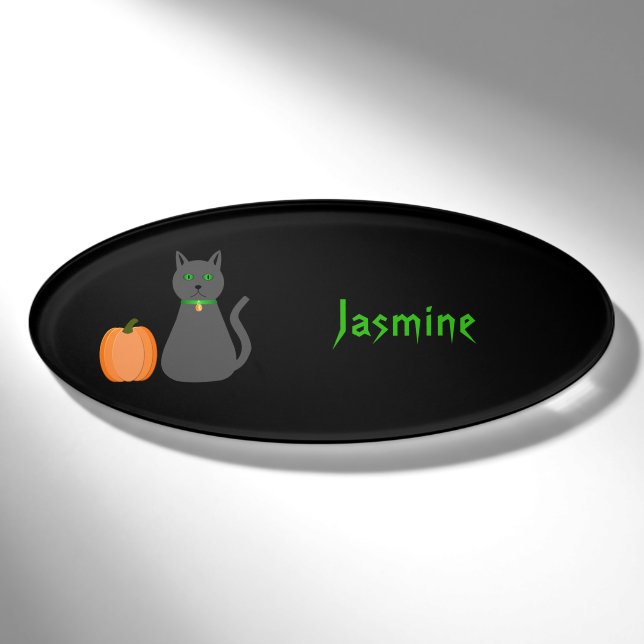 Niedliche Halloween Cat und Pumpkin Custom Namenschild (Vorderseite)