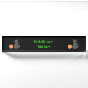 Niedliche Halloween Cat und Pumpkin Custom Namensplakette