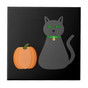 Niedliche Halloween Cat und Pumpkin Fliese