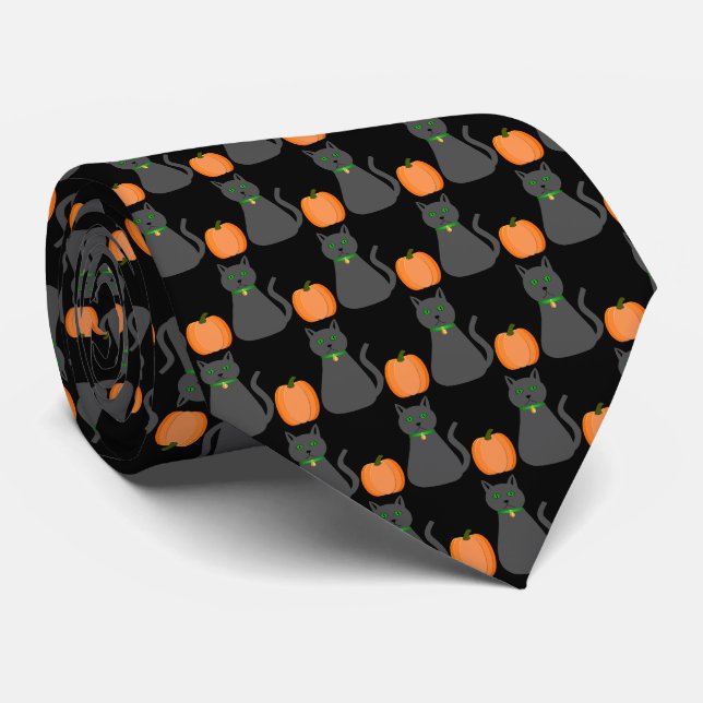 Niedliche Halloween Cat und Pumpkin Gemustert Krawatte (Gerollt)