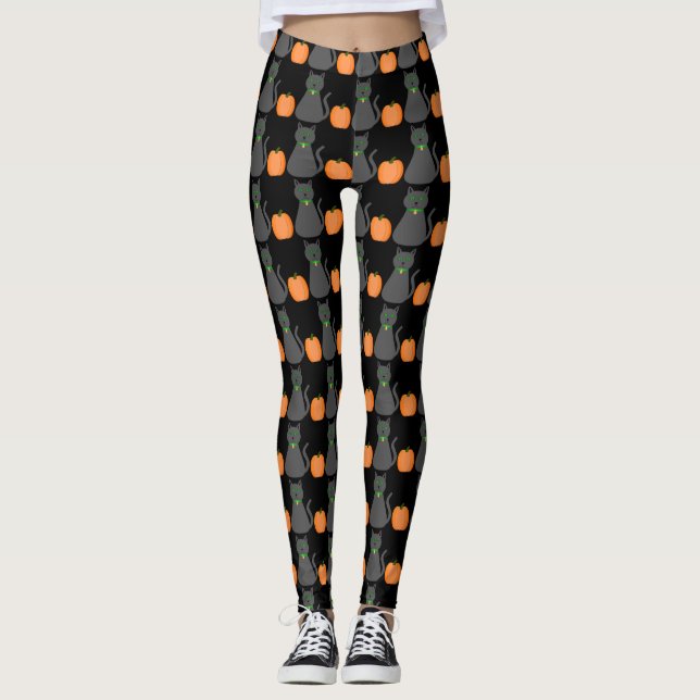 Niedliche Halloween Cat und Pumpkin Gemustert Leggings (Vorderseite)