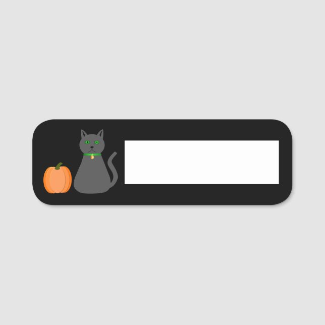 Niedliche Halloween Cat und Pumpkin Namensschild (Vorderseite)