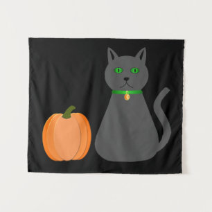 Niedliche Halloween Cat und Pumpkin Wandteppich