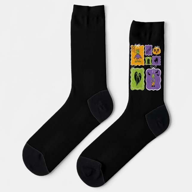 Niedliche Halloween-Charaktere Frankenstein und Zo Socken (Linkes Detail)