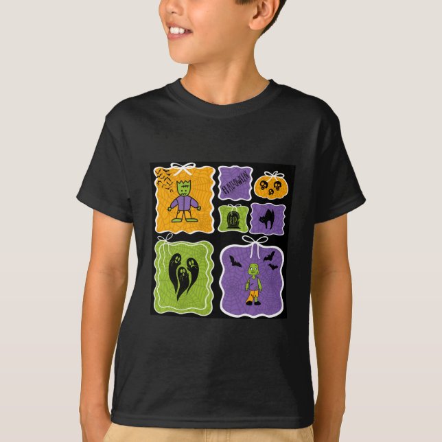 Niedliche Halloween-Charaktere Frankenstein und Zo T-Shirt (Vorderseite)