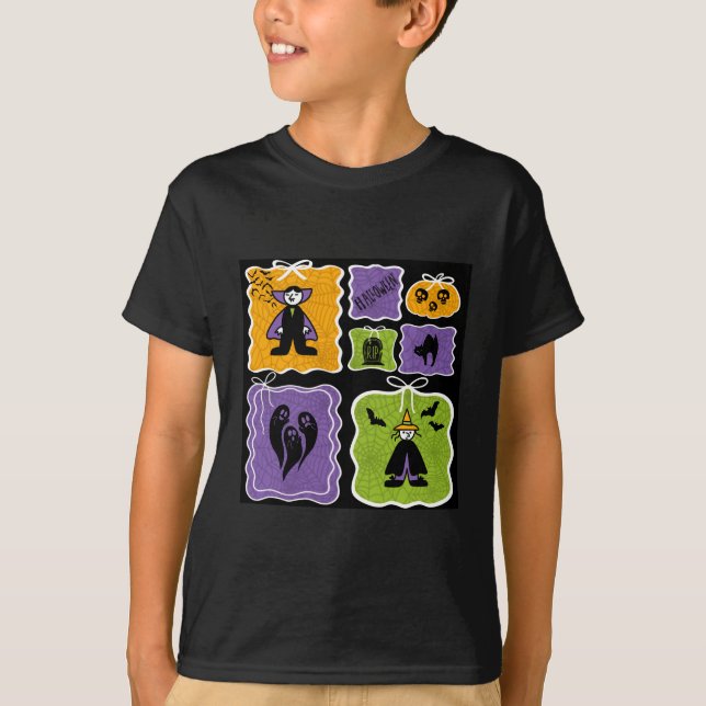Niedliche Halloween-Charaktere Vampire and Hexe T-Shirt (Vorderseite)