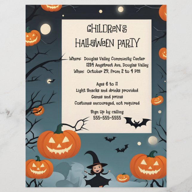 Niedliche Halloween-Einladung für Kinder-Party Briefbogen (Vorderseite)