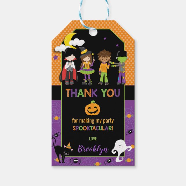 Niedliche Halloween Geburtstagsparty Dankeschön an Geschenkanhänger (Vorderseite)