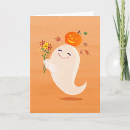 Niedliche Halloween-Geist und Blume Karte