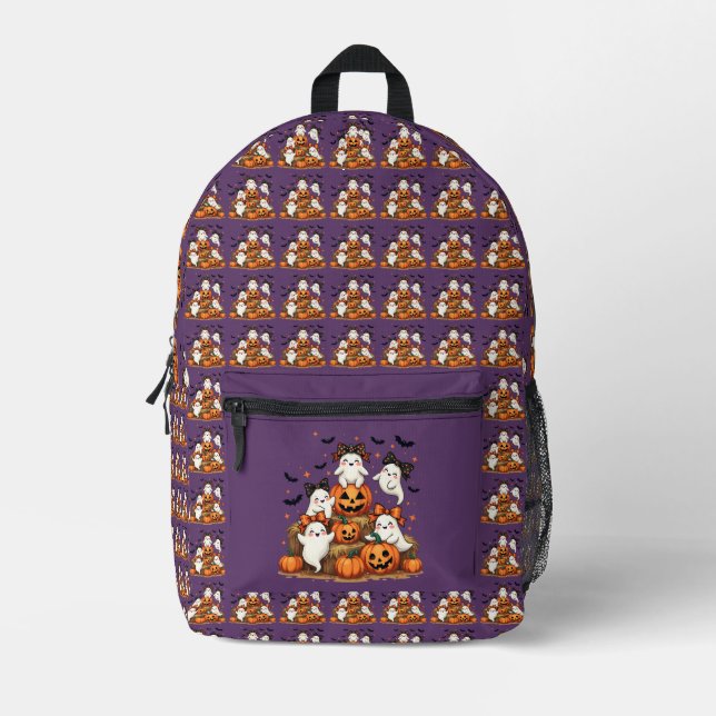 Niedliche Halloween-Geister in Coquette Bows & Pum Bedruckter Rucksack (Vorderseite)
