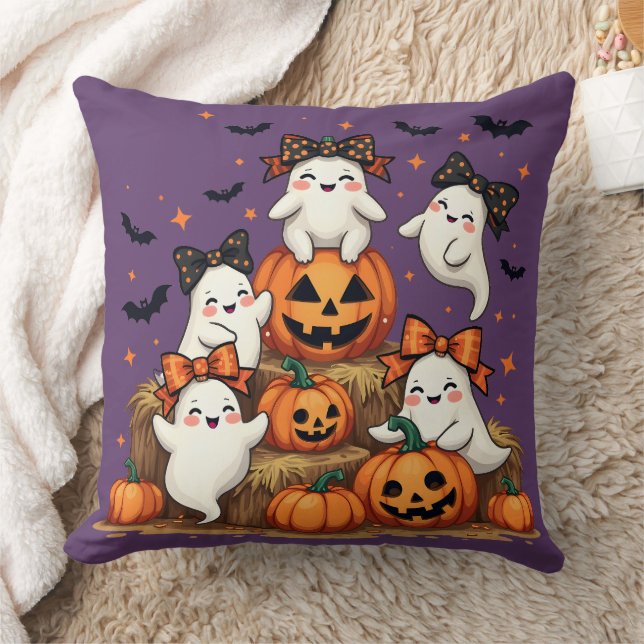 Niedliche Halloween-Geister in Coquette Bows & Pum Kissen (Decke)