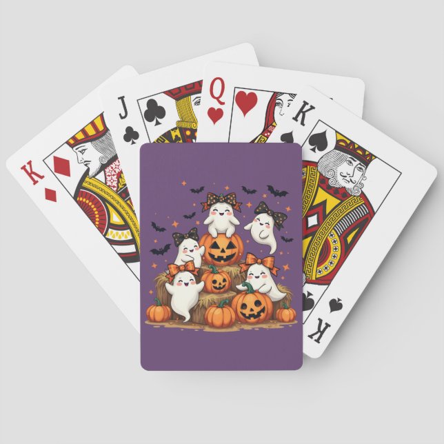 Niedliche Halloween-Geister in Coquette Bows & Pum Spielkarten (Rückseite)
