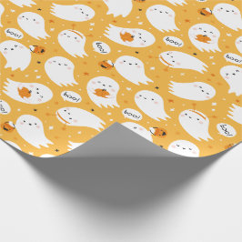 Niedliche Halloween-Geister mit Kürbis auf Orange Geschenkpapier