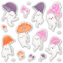 Niedliche Halloween-Geister mit Pilzstickerpack