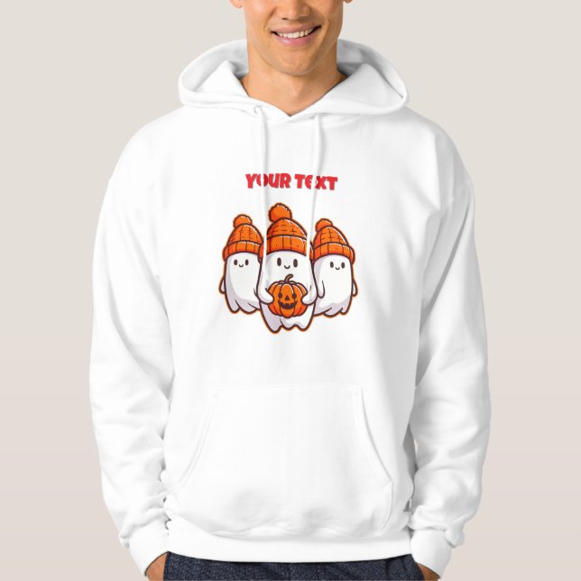 Niedliche Halloween-Geister mit Pumpkin und Orange Hoodie (Vorderseite)