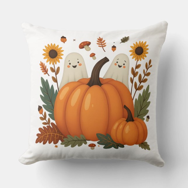 Niedliche Halloween-Geister mit Pumpkins und Herbs Kissen (Vorderseite)