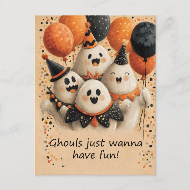 Niedliche Halloween-Geister mit Text Postkarte (Vorderseite)
