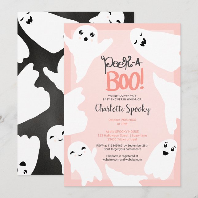 Niedliche Halloween-Geister Rosa-Babydusche Einladung (Vorne/Hinten)