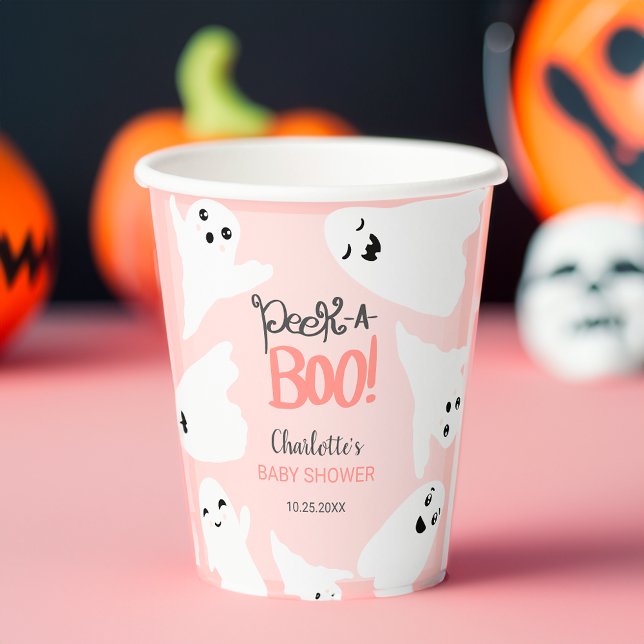 Niedliche Halloween-Geister Rosa-Babydusche Pappbecher (Cute Halloween boo ghosts pink baby shower Paper Cups)