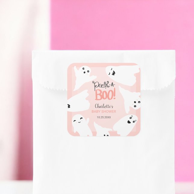 Niedliche Halloween-Geister Rosa-Babydusche Quadratischer Aufkleber (Cute Halloween boo ghosts pink baby shower Square Sticker)