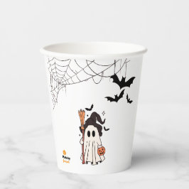 Niedliche Halloween-Geisterhaube mit Broom und Pum Pappbecher