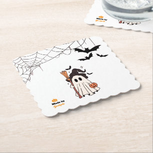 Niedliche Halloween-Geisterhaube mit Broom und Pum Untersetzer