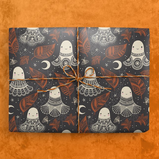 Niedliche Halloween-Geisterlace - Rust Geschenkpapier (Gift Mockup)