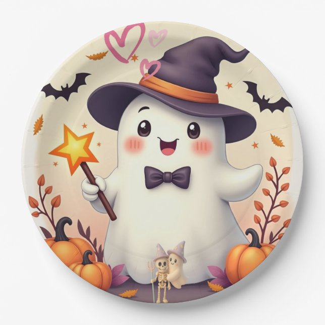 Niedliche Halloween-Geisterpapiertafel - Hexe Pappteller (Vorderseite)
