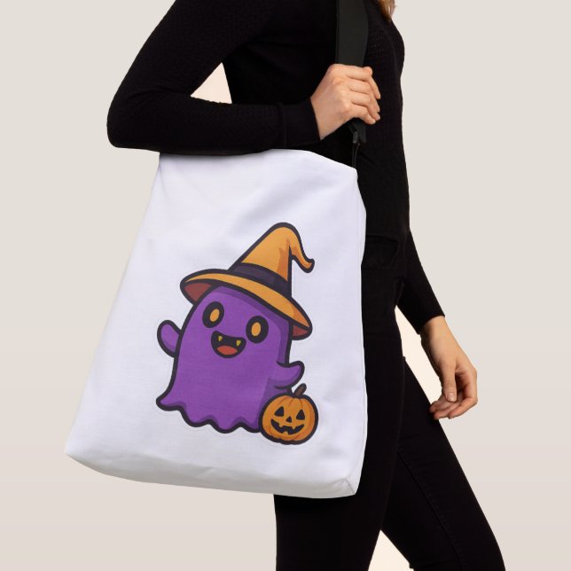 Niedliche Halloween-Ghost-Sticker Tragetaschen Mit Langen Trägern (Von Nahem)