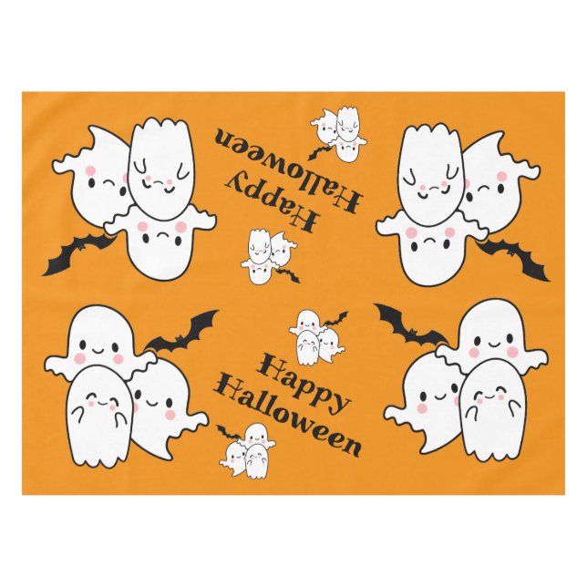 Niedliche Halloween Ghosts Bats personalisieren Tischdecke (Vorderseite (Horizontal))