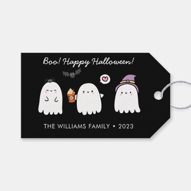 Niedliche Halloween Ghosts Black Gevor Leckereien  Geschenkanhänger (Vorderseite (Horizontal))