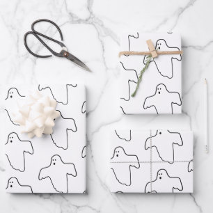 Niedliche Halloween-Ghosts-Kontur Geschenkpapier Set