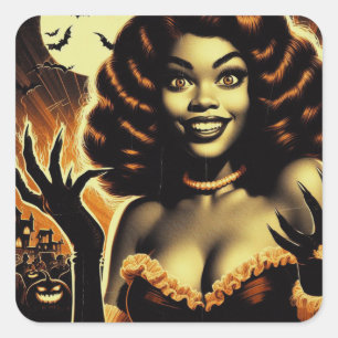 Niedliche Halloween-Girl Quadratischer Aufkleber