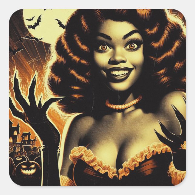 Niedliche Halloween-Girl Quadratischer Aufkleber (Vorderseite)
