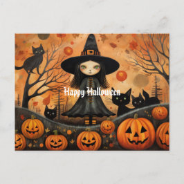 Niedliche Halloween Hexe 4 Postkarte