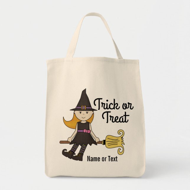 Niedliche Halloween-Hexe auf dem Besen-Stock Tragetasche (Vorne)